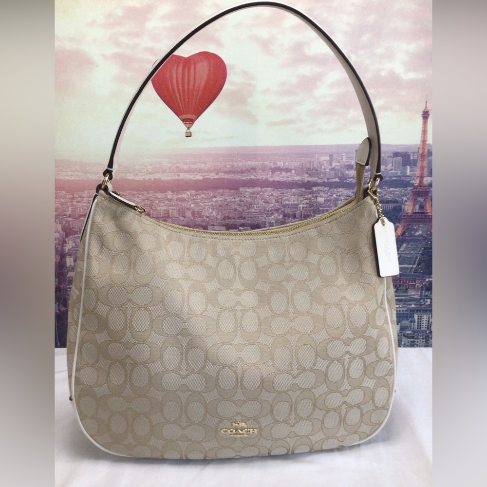 Coach F29959 Zip Shoulder Purse Bag in Signature Chalk Jacquard, IM/DQC